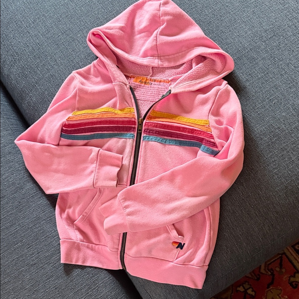Pink Aviator Nation Kids Hoodie with Rainbow Stripes